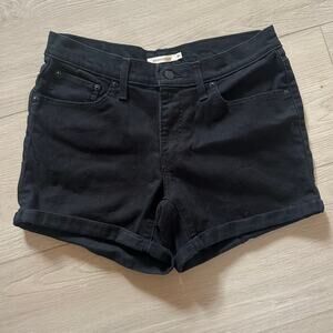 Levi’s Black Mid Length Denim Shorts Size 30 Cuffed Stretch
